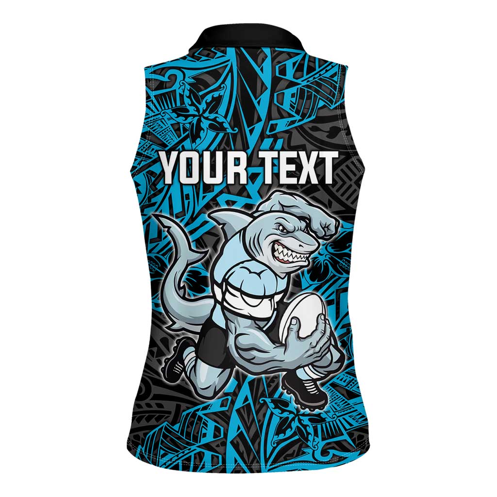 Personalised Cronulla-Sutherland Sharks Women Sleeveless Polo Shirt Polynesian Tribal Pattern With Rugby Shark Mascot Art