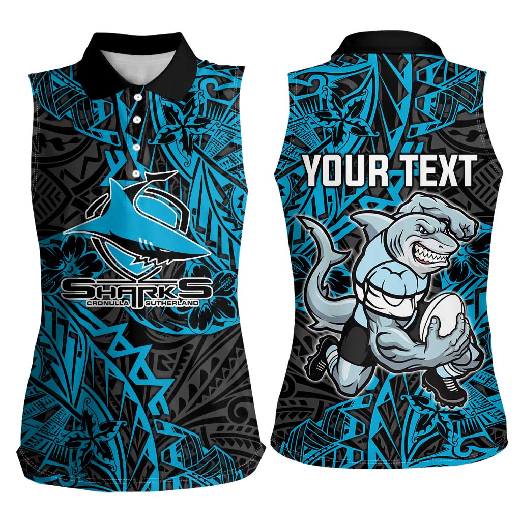 Personalised Cronulla-Sutherland Sharks Women Sleeveless Polo Shirt Polynesian Tribal Pattern With Rugby Shark Mascot Art