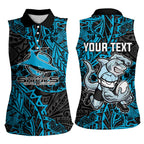 Personalised Cronulla-Sutherland Sharks Women Sleeveless Polo Shirt Polynesian Tribal Pattern With Rugby Shark Mascot Art