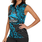 Personalised Cronulla-Sutherland Sharks Women Sleeveless Polo Shirt Polynesian Tribal Pattern With Rugby Shark Mascot Art