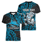 Personalised Cronulla-Sutherland Sharks Women V-Neck T-Shirt Polynesian Tribal Pattern With Rugby Shark Mascot Art