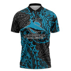 Personalised Cronulla-Sutherland Sharks Zipper Polo Shirt Polynesian Tribal Pattern With Rugby Shark Mascot Art