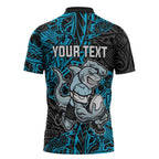 Personalised Cronulla-Sutherland Sharks Zipper Polo Shirt Polynesian Tribal Pattern With Rugby Shark Mascot Art