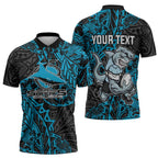 Personalised Cronulla-Sutherland Sharks Zipper Polo Shirt Polynesian Tribal Pattern With Rugby Shark Mascot Art