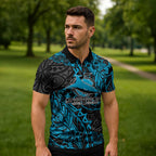Personalised Cronulla-Sutherland Sharks Zipper Polo Shirt Polynesian Tribal Pattern With Rugby Shark Mascot Art