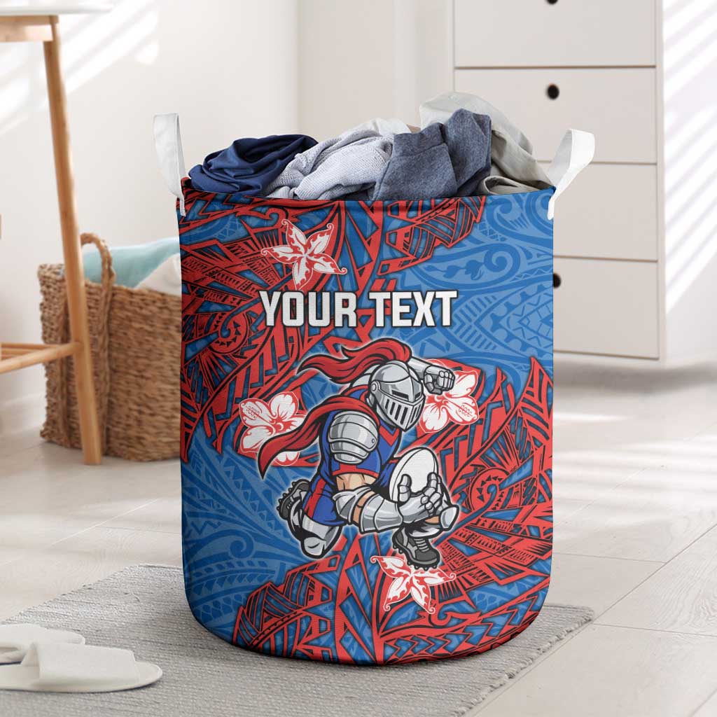 Personalised Newcastle Knights Laundry Basket Polynesian Tribal Pattern With Rugby Knight Mascot Art