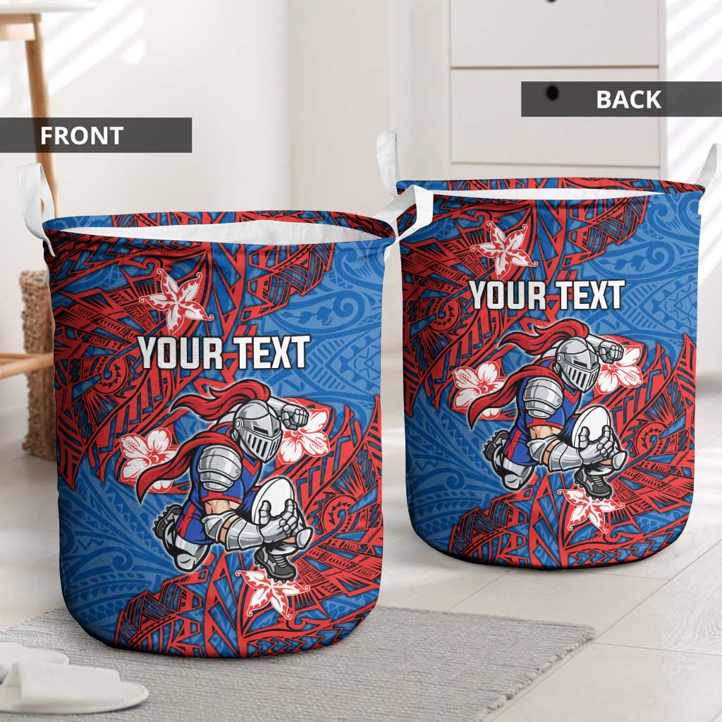 Personalised Newcastle Knights Laundry Basket Polynesian Tribal Pattern With Rugby Knight Mascot Art