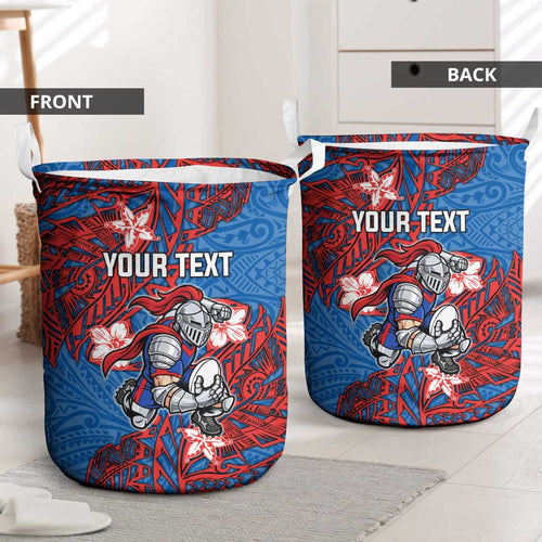 Personalised Newcastle Knights Laundry Basket Polynesian Tribal Pattern With Rugby Knight Mascot Art