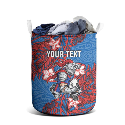 Personalised Newcastle Knights Laundry Basket Polynesian Tribal Pattern With Rugby Knight Mascot Art