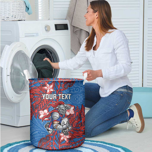 Personalised Newcastle Knights Laundry Basket Polynesian Tribal Pattern With Rugby Knight Mascot Art