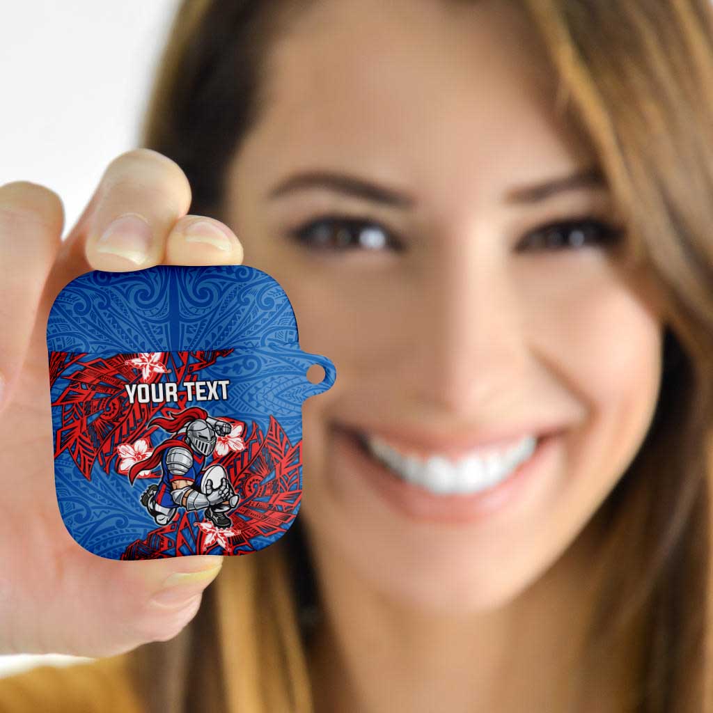 Personalised Newcastle Knights AirPods Case Polynesian Tribal Pattern With Rugby Knight Mascot Art