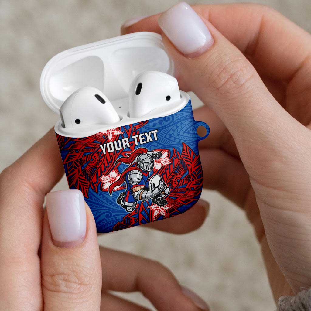 Personalised Newcastle Knights AirPods Case Polynesian Tribal Pattern With Rugby Knight Mascot Art