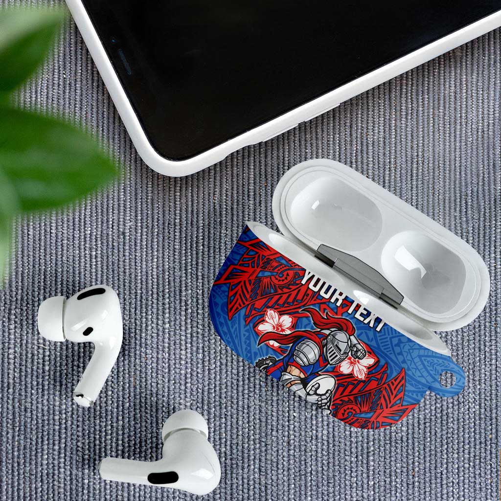 Personalised Newcastle Knights AirPods Case Polynesian Tribal Pattern With Rugby Knight Mascot Art