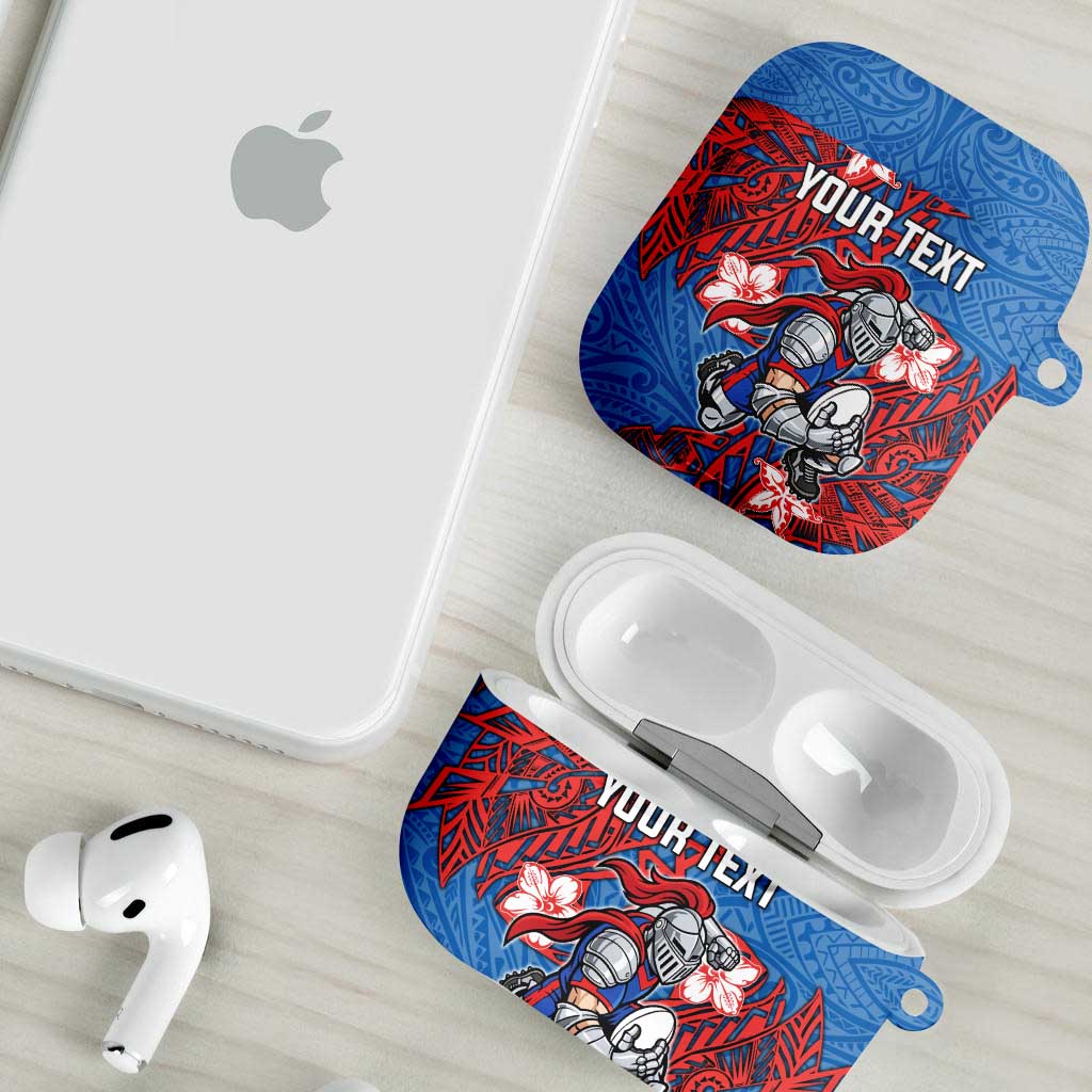 Personalised Newcastle Knights AirPods Case Polynesian Tribal Pattern With Rugby Knight Mascot Art
