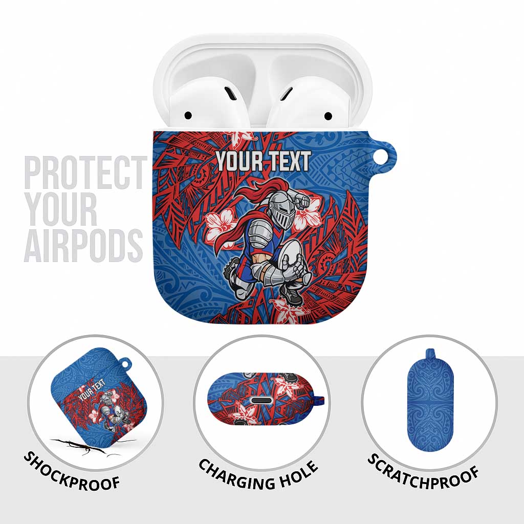 Personalised Newcastle Knights AirPods Case Polynesian Tribal Pattern With Rugby Knight Mascot Art