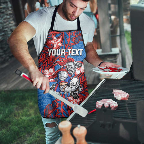 Personalised Newcastle Knights Apron Polynesian Tribal Pattern With Rugby Knight Mascot Art