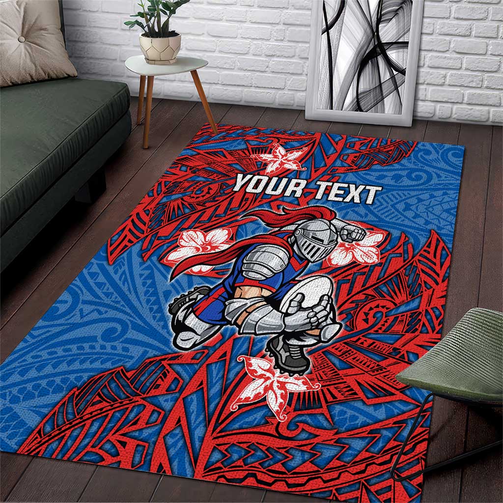 Personalised Newcastle Knights Area Rug Polynesian Tribal Pattern With Rugby Knight Mascot Art