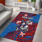 Personalised Newcastle Knights Area Rug Polynesian Tribal Pattern With Rugby Knight Mascot Art