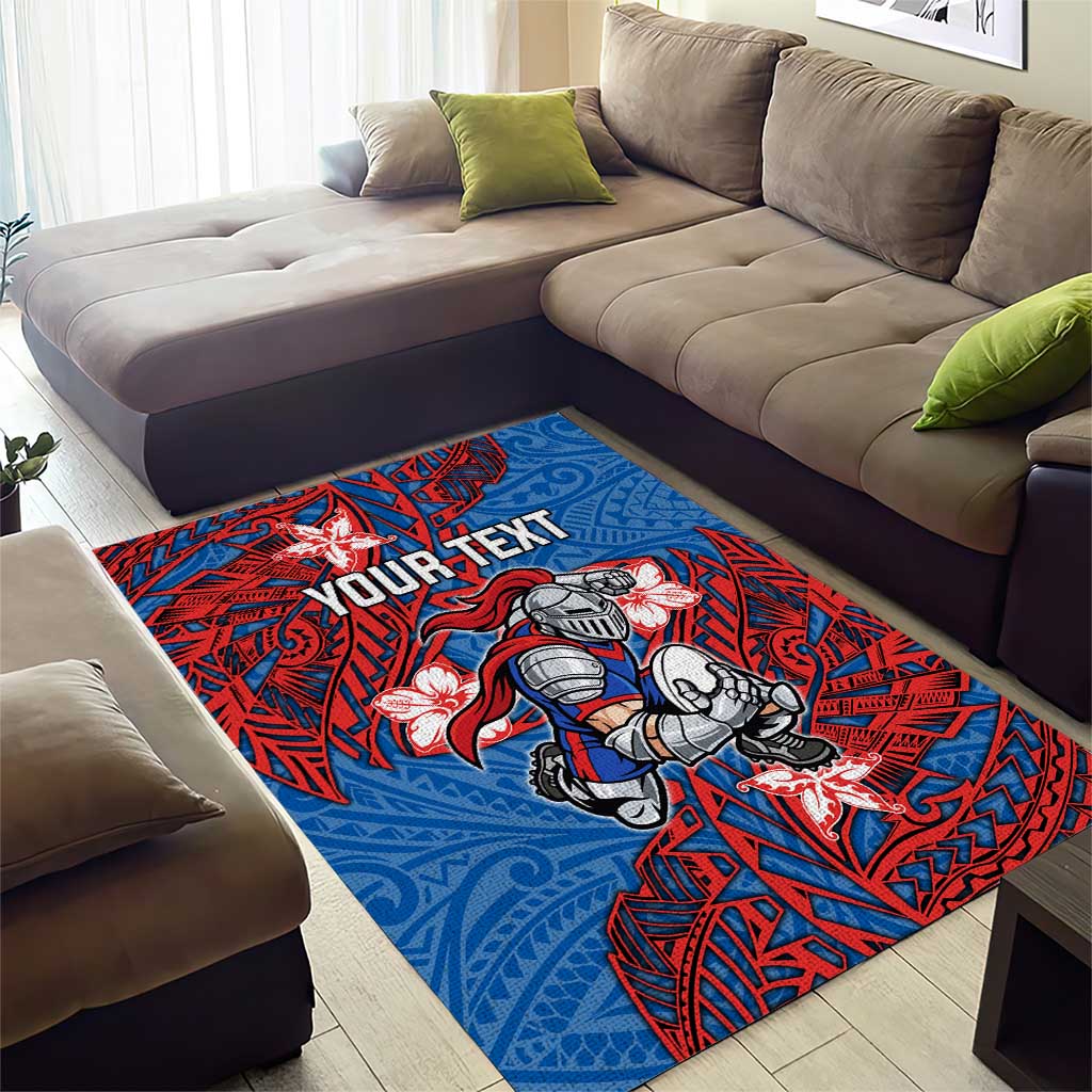 Personalised Newcastle Knights Area Rug Polynesian Tribal Pattern With Rugby Knight Mascot Art