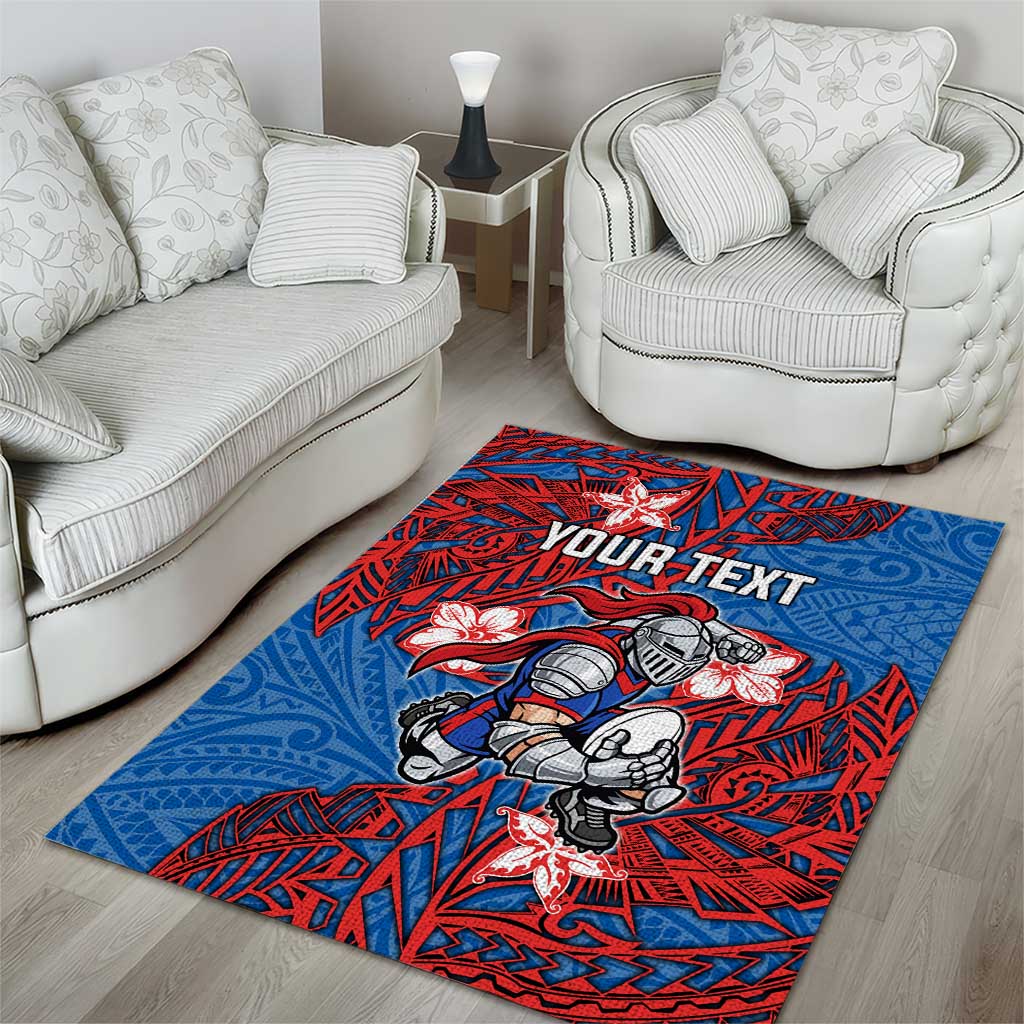 Personalised Newcastle Knights Area Rug Polynesian Tribal Pattern With Rugby Knight Mascot Art