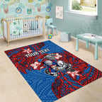 Personalised Newcastle Knights Area Rug Polynesian Tribal Pattern With Rugby Knight Mascot Art