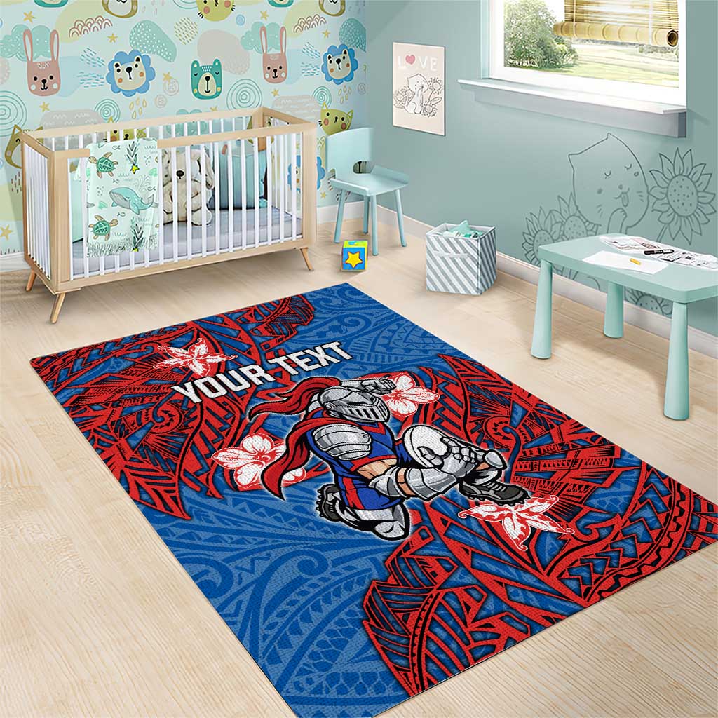 Personalised Newcastle Knights Area Rug Polynesian Tribal Pattern With Rugby Knight Mascot Art