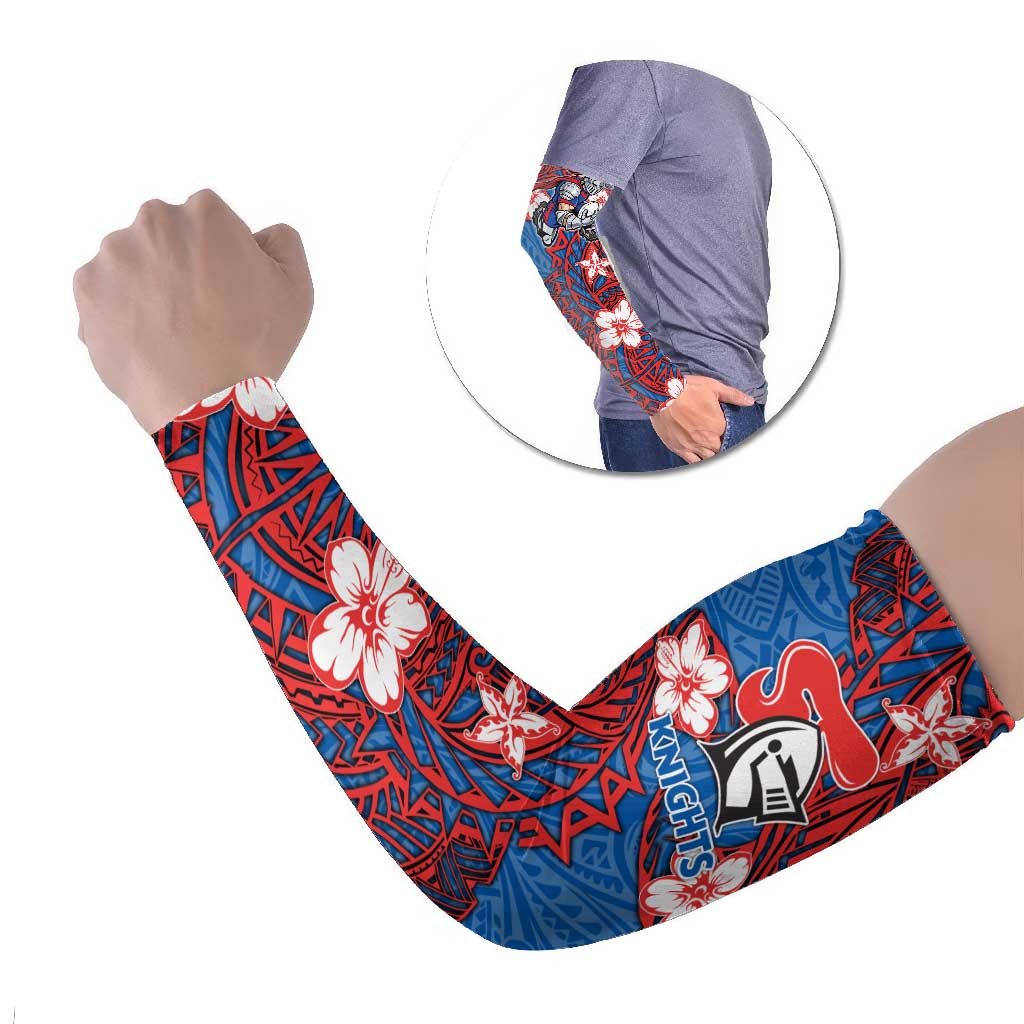 Personalised Newcastle Knights Arm Sleeves Polynesian Tribal Pattern With Rugby Knight Mascot Art