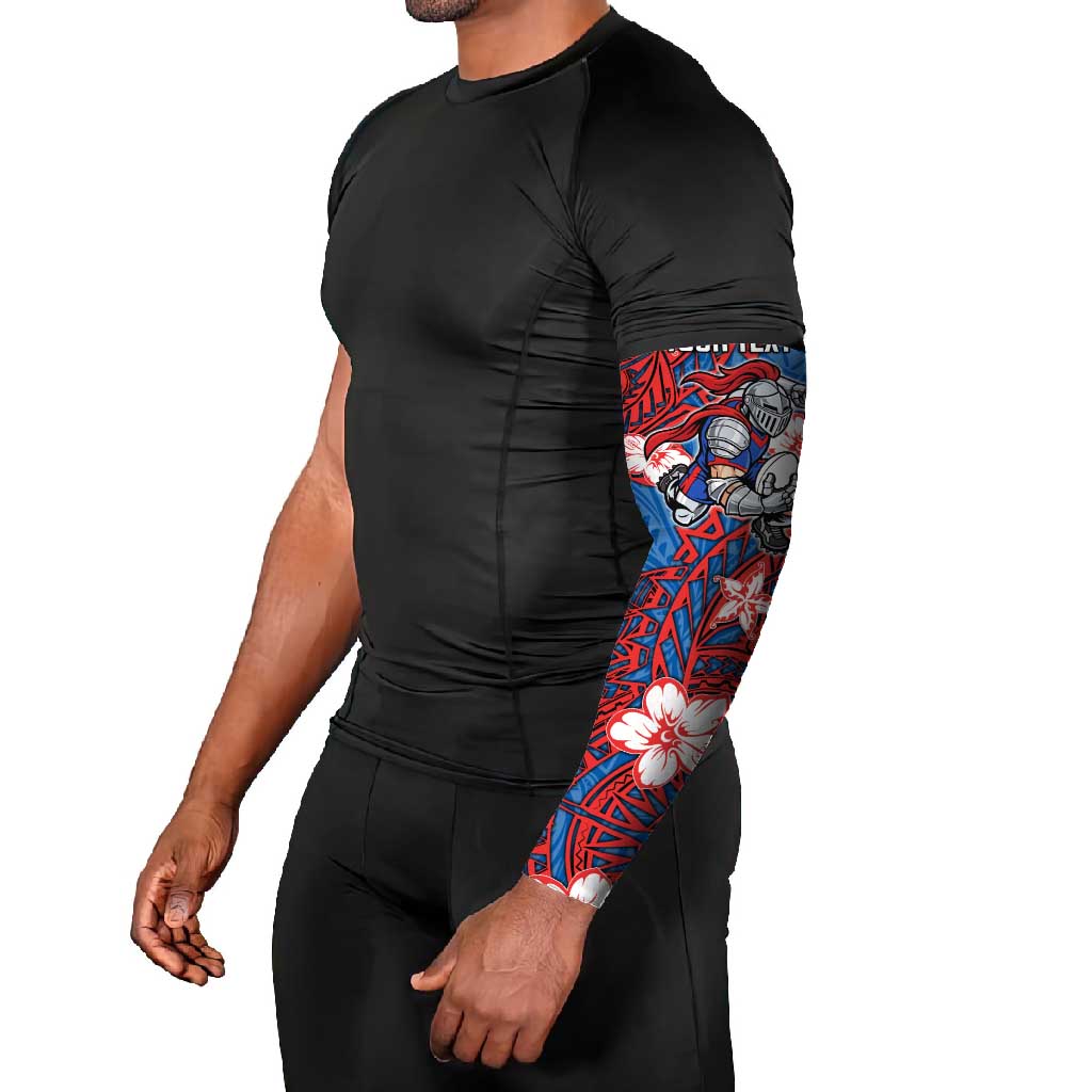 Personalised Newcastle Knights Arm Sleeves Polynesian Tribal Pattern With Rugby Knight Mascot Art