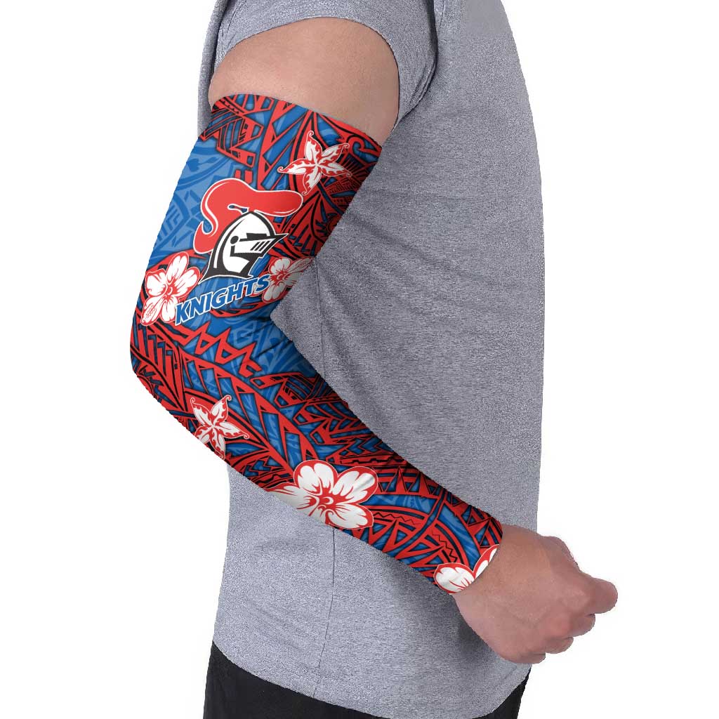 Personalised Newcastle Knights Arm Sleeves Polynesian Tribal Pattern With Rugby Knight Mascot Art