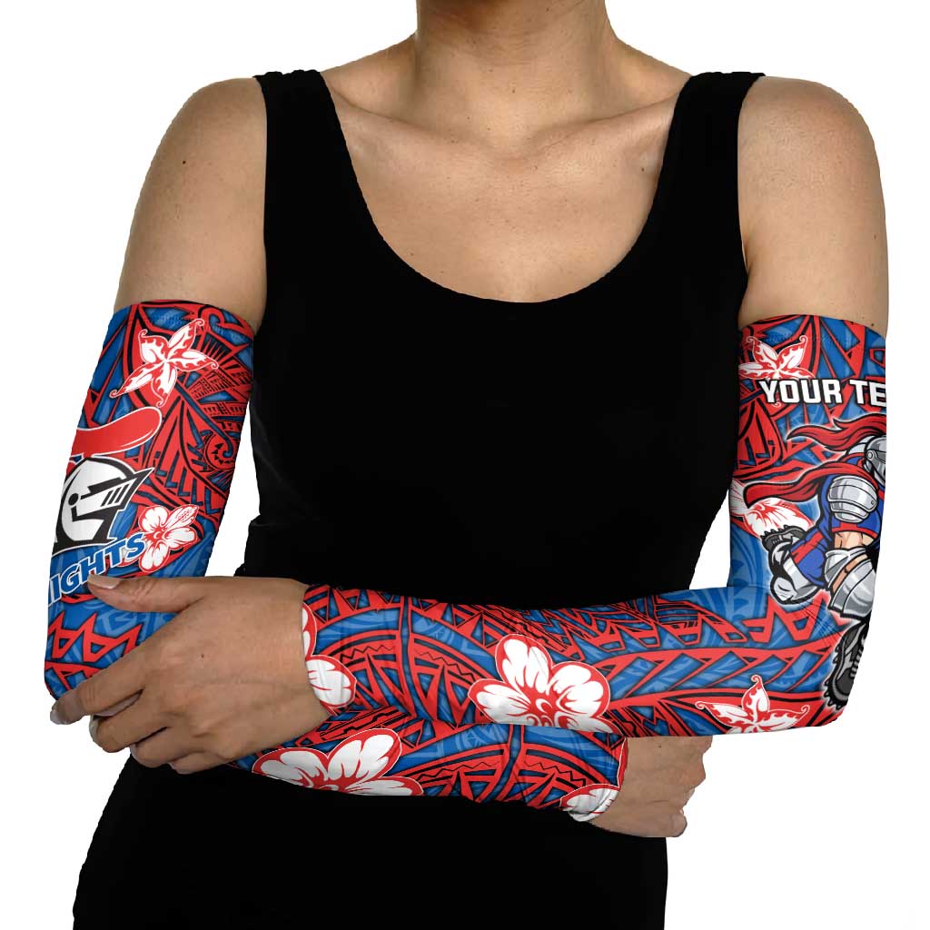 Personalised Newcastle Knights Arm Sleeves Polynesian Tribal Pattern With Rugby Knight Mascot Art