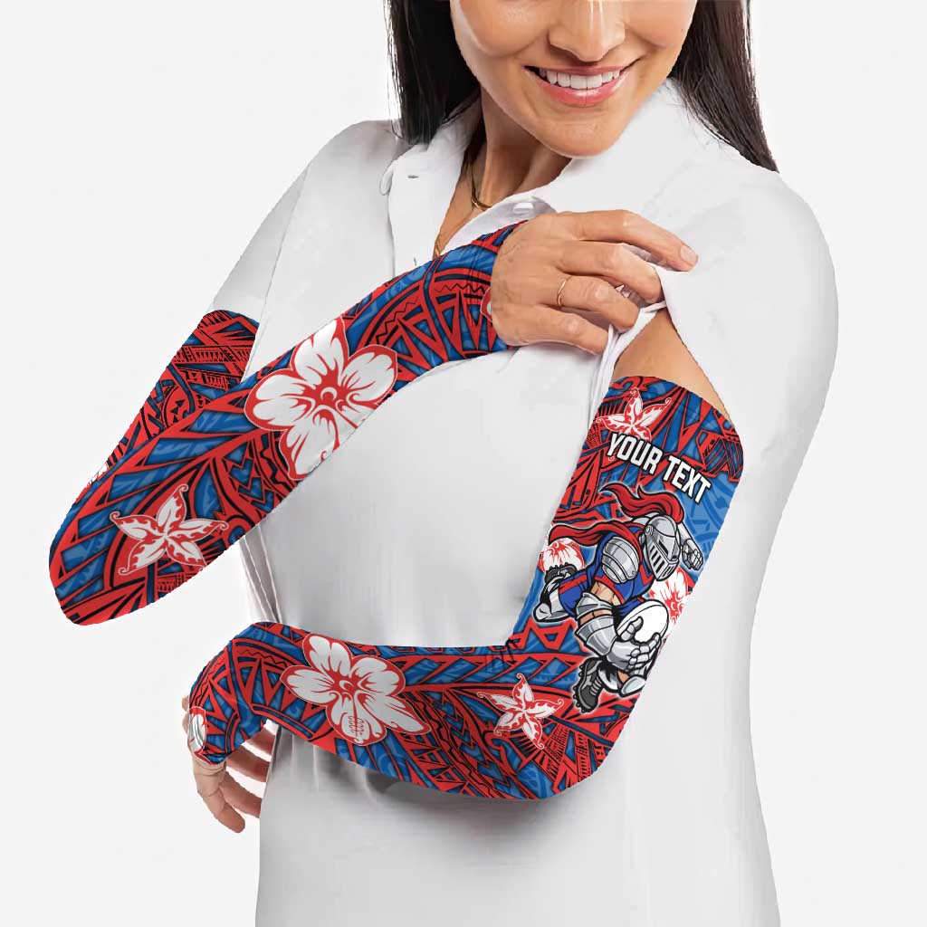 Personalised Newcastle Knights Arm Sleeves Polynesian Tribal Pattern With Rugby Knight Mascot Art
