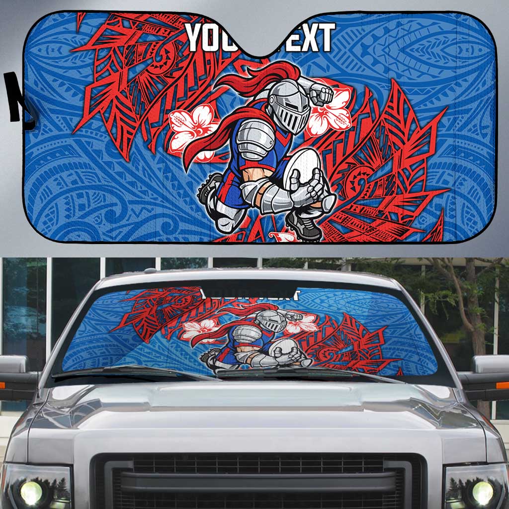 Personalised Newcastle Knights Auto Sun Shade Polynesian Tribal Pattern With Rugby Knight Mascot Art