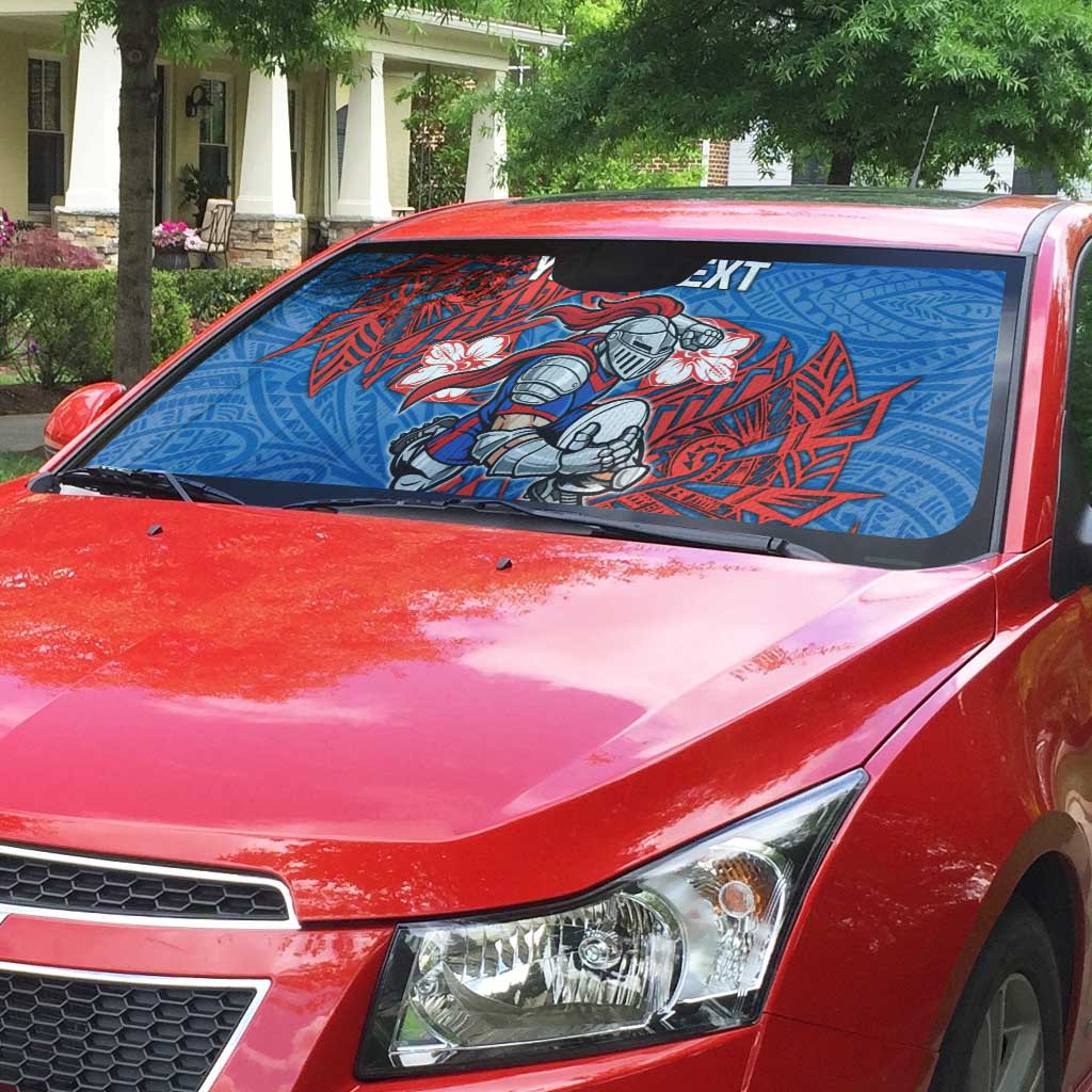 Personalised Newcastle Knights Auto Sun Shade Polynesian Tribal Pattern With Rugby Knight Mascot Art