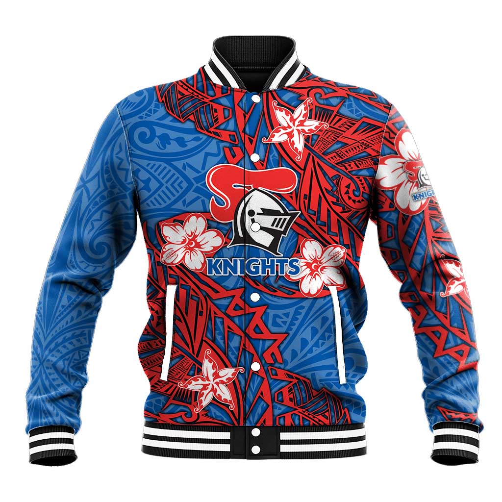 Personalised Newcastle Knights Baseball Jacket Polynesian Tribal Pattern With Rugby Knight Mascot Art