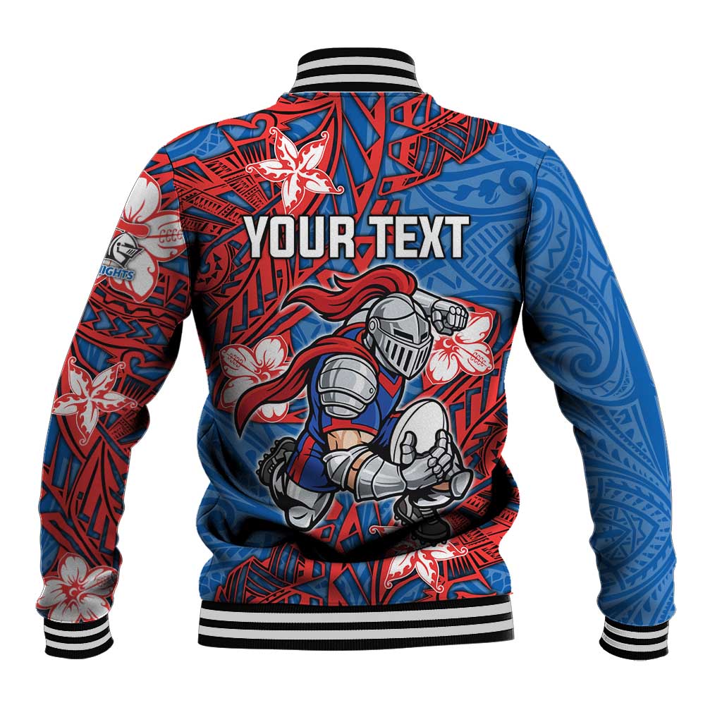 Personalised Newcastle Knights Baseball Jacket Polynesian Tribal Pattern With Rugby Knight Mascot Art