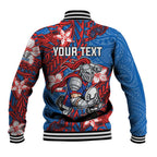 Personalised Newcastle Knights Baseball Jacket Polynesian Tribal Pattern With Rugby Knight Mascot Art