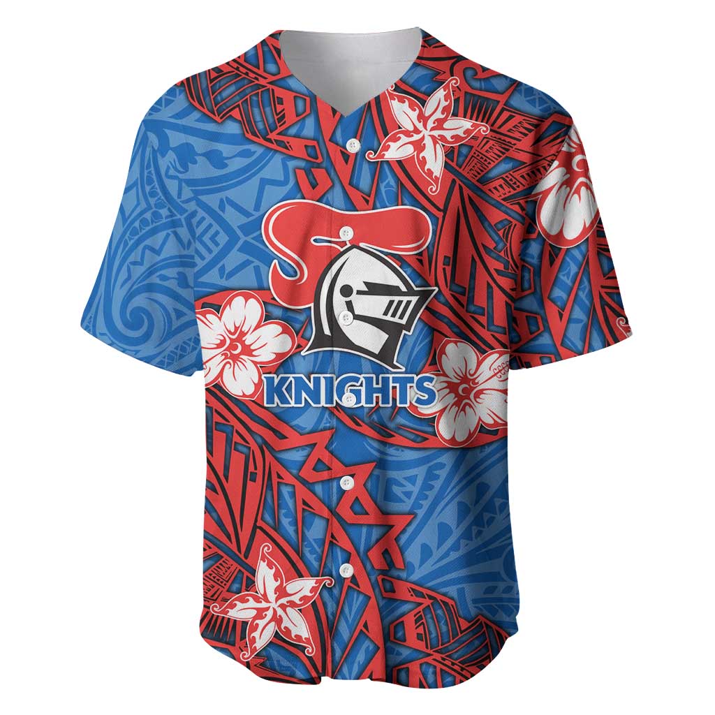 Personalised Newcastle Knights Baseball Jersey Polynesian Tribal Pattern With Rugby Knight Mascot Art