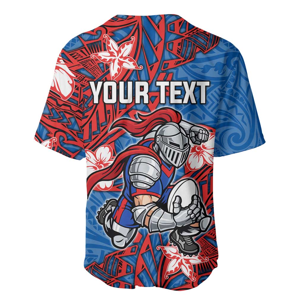 Personalised Newcastle Knights Baseball Jersey Polynesian Tribal Pattern With Rugby Knight Mascot Art