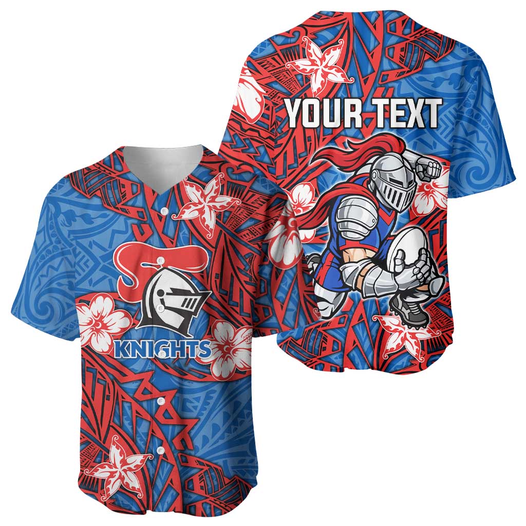 Personalised Newcastle Knights Baseball Jersey Polynesian Tribal Pattern With Rugby Knight Mascot Art