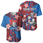 Personalised Newcastle Knights Baseball Jersey Polynesian Tribal Pattern With Rugby Knight Mascot Art
