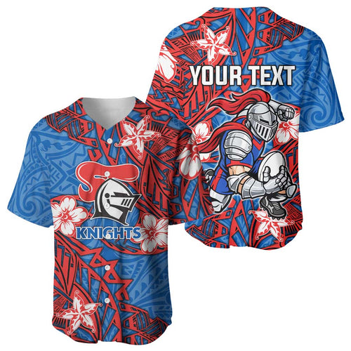 Personalised Newcastle Knights Baseball Jersey Polynesian Tribal Pattern With Rugby Knight Mascot Art