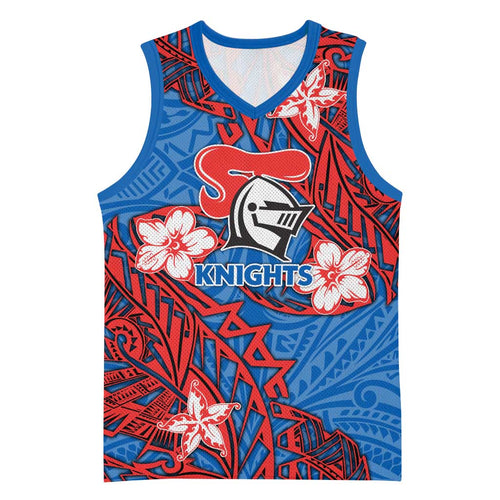 Personalised Newcastle Knights Basketball Jersey Polynesian Tribal Pattern With Rugby Knight Mascot Art
