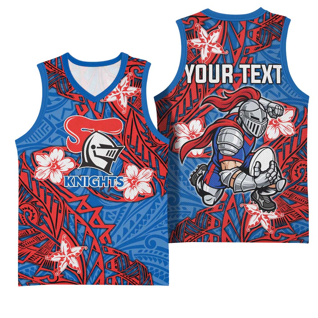 Personalised Newcastle Knights Basketball Jersey Polynesian Tribal Pattern With Rugby Knight Mascot Art