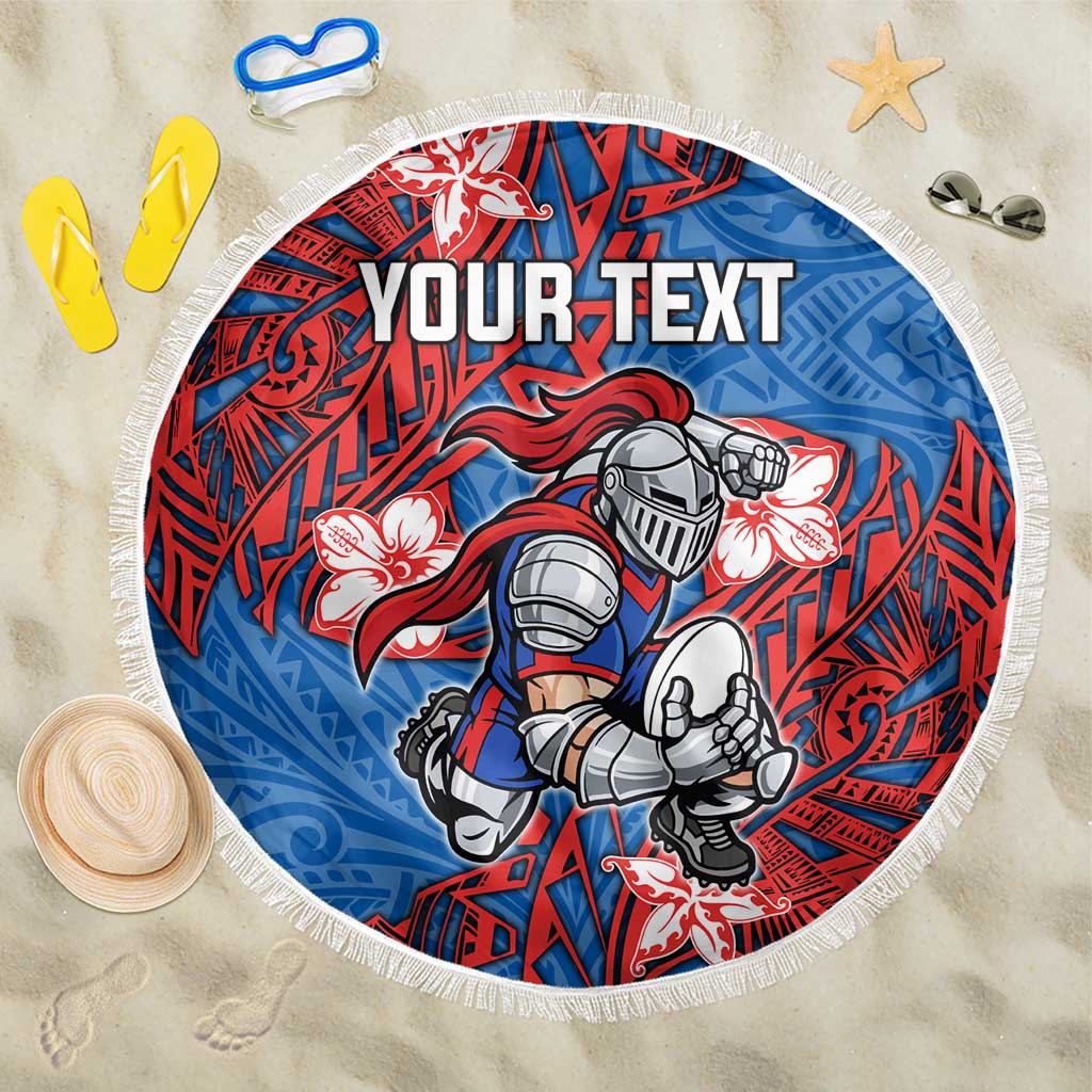 Personalised Newcastle Knights Beach Blanket Polynesian Tribal Pattern With Rugby Knight Mascot Art