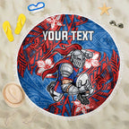 Personalised Newcastle Knights Beach Blanket Polynesian Tribal Pattern With Rugby Knight Mascot Art