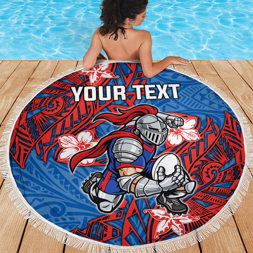 Personalised Newcastle Knights Beach Blanket Polynesian Tribal Pattern With Rugby Knight Mascot Art