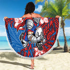 Personalised Newcastle Knights Beach Blanket Polynesian Tribal Pattern With Rugby Knight Mascot Art