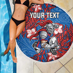 Personalised Newcastle Knights Beach Blanket Polynesian Tribal Pattern With Rugby Knight Mascot Art