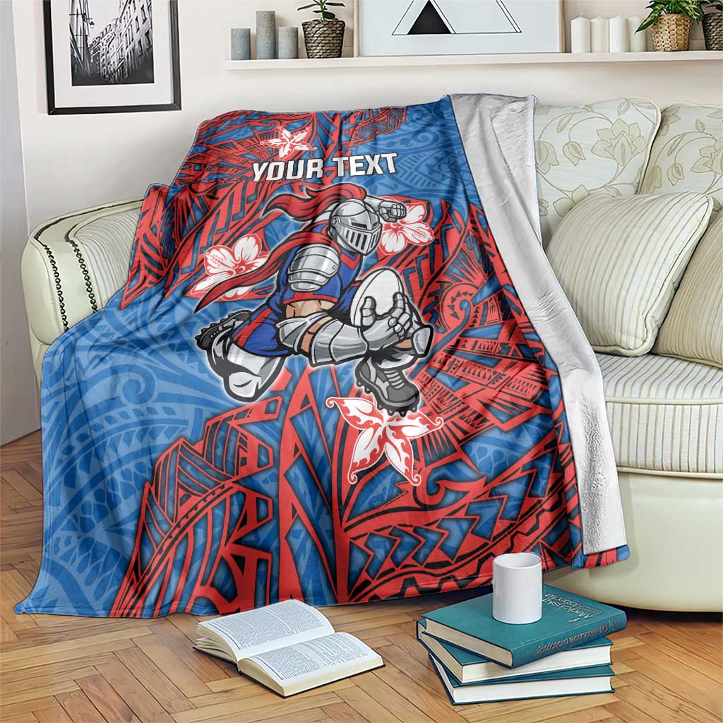Personalised Newcastle Knights Blanket Polynesian Tribal Pattern With Rugby Knight Mascot Art