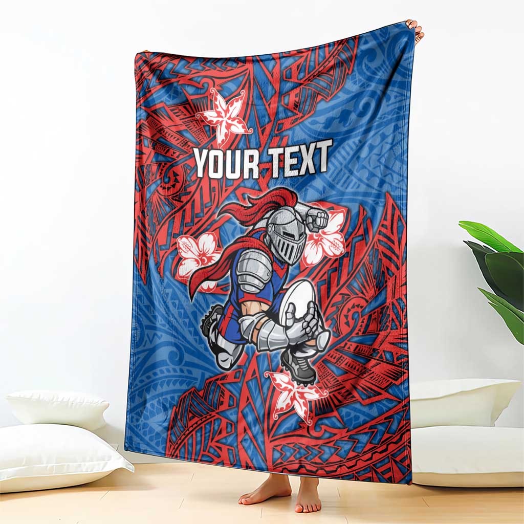 Personalised Newcastle Knights Blanket Polynesian Tribal Pattern With Rugby Knight Mascot Art